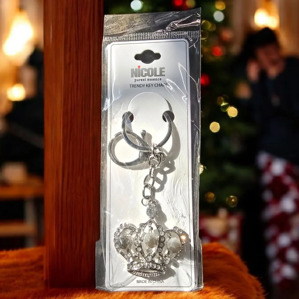 Nicole Silver Crown Keychain with Sparkling Accents